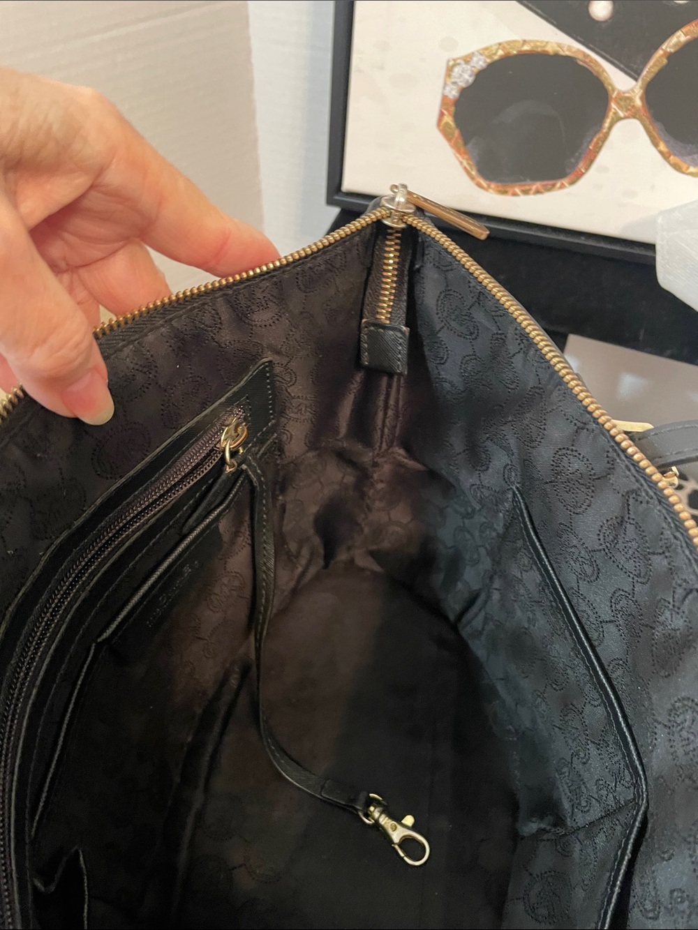 Michael Kors Black Leather Logo Tote with Gold Hardware - Picture 7 of 13